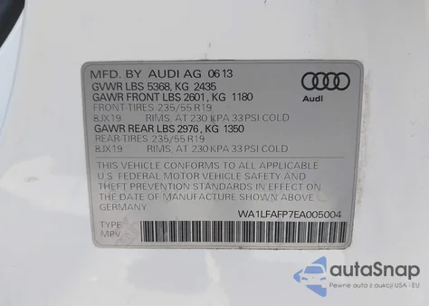 2014 Audi Q5 2.0T Premium z USA, uszkodzony, nr VIN WA1LFAFP7EA005004